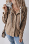 Textured Corduroy Hooded Drawstring Pocket Casual Jacket