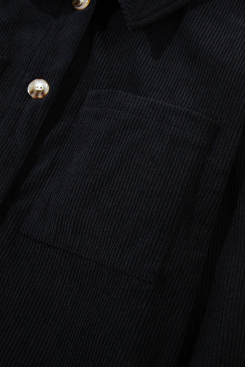 Textured Corduroy Hooded Drawstring Pocket Casual Jacket