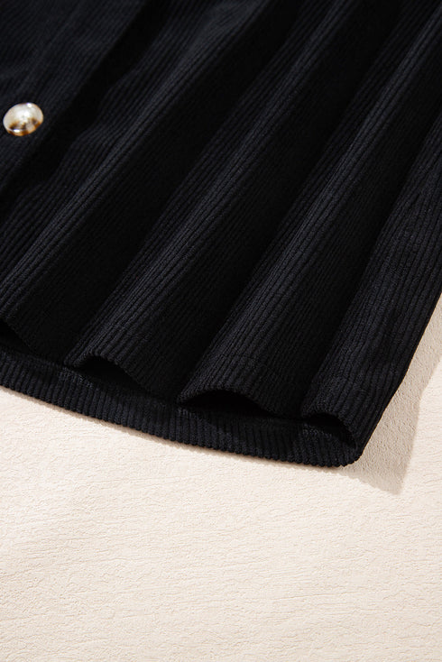 Textured Corduroy Hooded Drawstring Pocket Casual Jacket