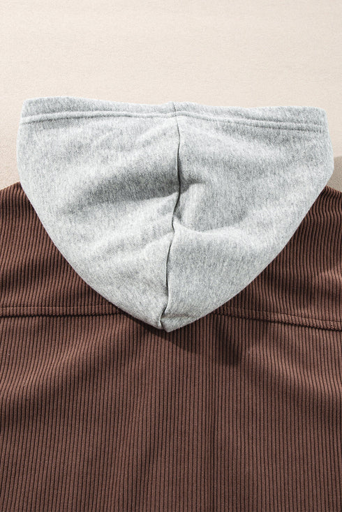 Textured Corduroy Hooded Drawstring Pocket Casual Jacket