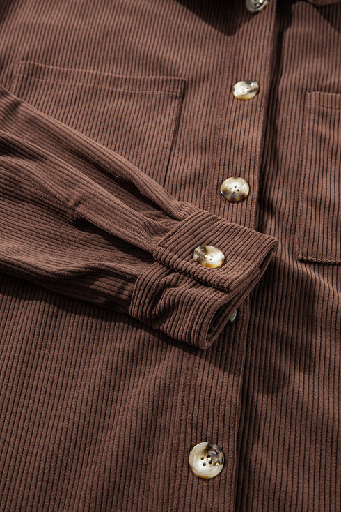 Textured Corduroy Hooded Drawstring Pocket Casual Jacket