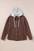 Textured Corduroy Hooded Drawstring Pocket Casual Jacket