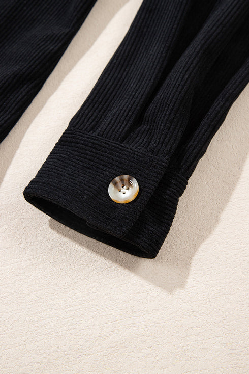 Textured Corduroy Hooded Drawstring Pocket Casual Jacket