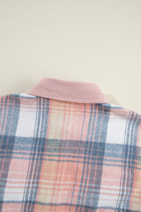 Textured Corduroy Patchwork Chest Pocket Plaid Shacket