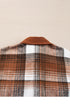Textured Corduroy Patchwork Chest Pocket Plaid Shacket