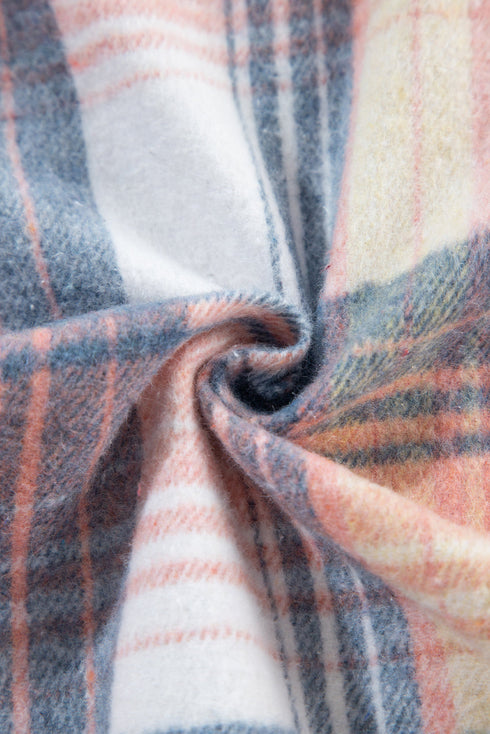 Textured Corduroy Patchwork Chest Pocket Plaid Shacket