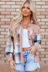 Textured Corduroy Patchwork Chest Pocket Plaid Shacket