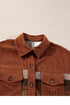Textured Corduroy Patchwork Chest Pocket Plaid Shacket