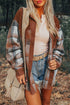 Textured Corduroy Patchwork Chest Pocket Plaid Shacket
