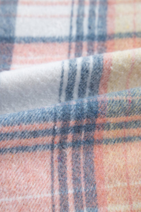 Textured Corduroy Patchwork Chest Pocket Plaid Shacket