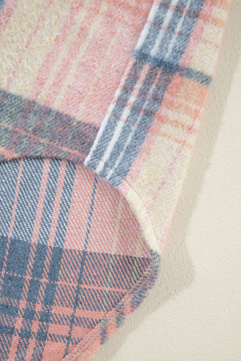Textured Corduroy Patchwork Chest Pocket Plaid Shacket