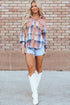 Textured Corduroy Patchwork Chest Pocket Plaid Shacket