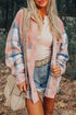 Textured Corduroy Patchwork Chest Pocket Plaid Shacket