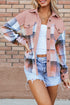 Textured Corduroy Patchwork Chest Pocket Plaid Shacket