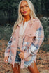 Textured Corduroy Patchwork Chest Pocket Plaid Shacket