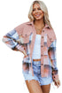 Textured Corduroy Patchwork Chest Pocket Plaid Shacket