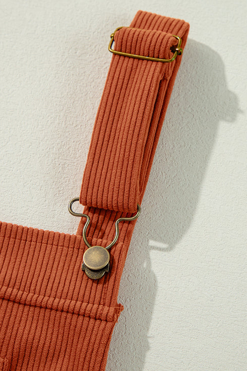 Textured Corduroy Square Neck Pocketed Overall Mini Dress