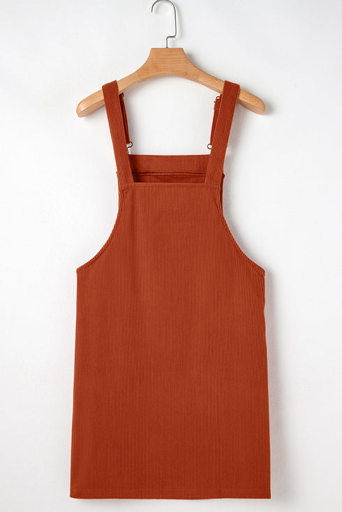 Textured Corduroy Square Neck Pocketed Overall Mini Dress