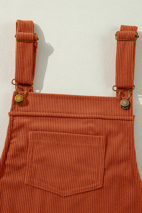 Textured Corduroy Square Neck Pocketed Overall Mini Dress