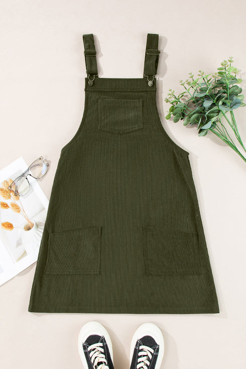 Textured Corduroy Square Neck Pocketed Overall Mini Dress