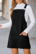 Textured Corduroy Square Neck Pocketed Overall Mini Dress