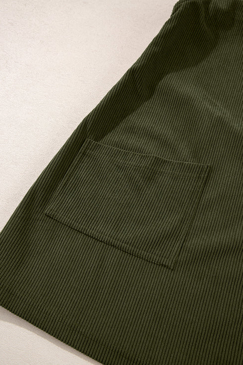Textured Corduroy Square Neck Pocketed Overall Mini Dress