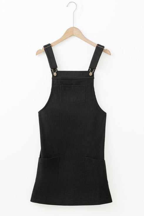 Textured Corduroy Square Neck Pocketed Overall Mini Dress