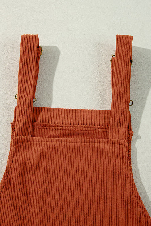 Textured Corduroy Square Neck Pocketed Overall Mini Dress