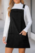 Textured Corduroy Square Neck Pocketed Overall Mini Dress