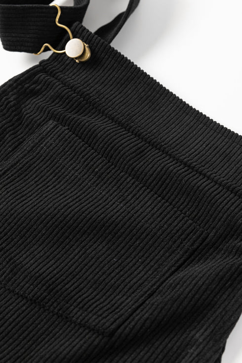 Textured Corduroy Square Neck Pocketed Overall Mini Dress