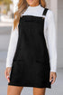 Textured Corduroy Square Neck Pocketed Overall Mini Dress