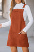 Textured Corduroy Square Neck Pocketed Overall Mini Dress