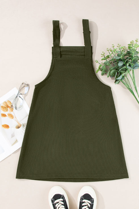 Textured Corduroy Square Neck Pocketed Overall Mini Dress