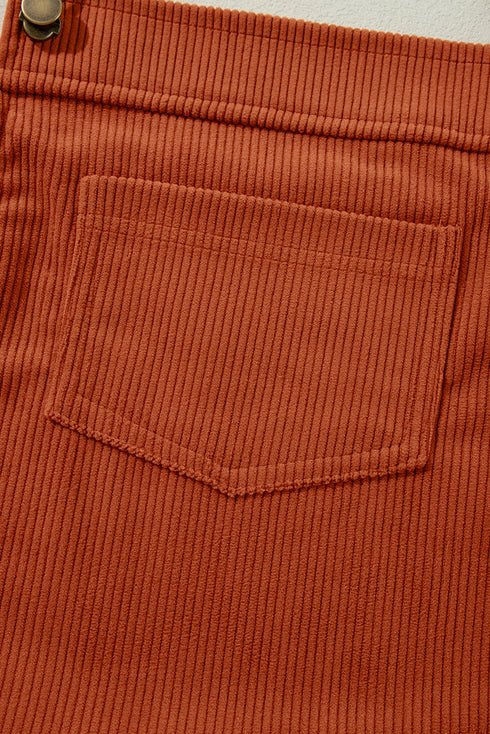 Textured Corduroy Square Neck Pocketed Overall Mini Dress