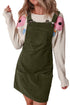 Textured Corduroy Square Neck Pocketed Overall Mini Dress