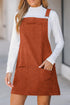 Textured Corduroy Square Neck Pocketed Overall Mini Dress