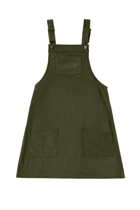 Textured Corduroy Square Neck Pocketed Overall Mini Dress