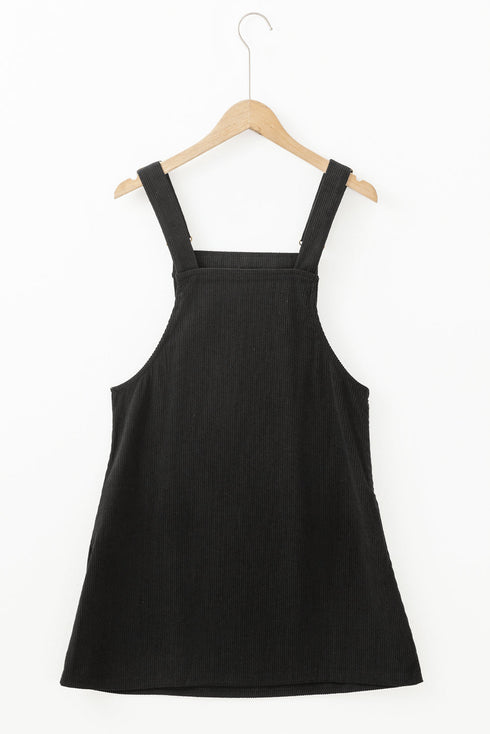 Textured Corduroy Square Neck Pocketed Overall Mini Dress
