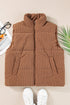 Textured Corduroy Stand Neck Zipped Puffer Vest