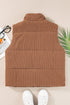 Textured Corduroy Stand Neck Zipped Puffer Vest