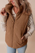 Textured Corduroy Stand Neck Zipped Puffer Vest
