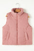 Textured Corduroy Stand Neck Zipped Puffer Vest