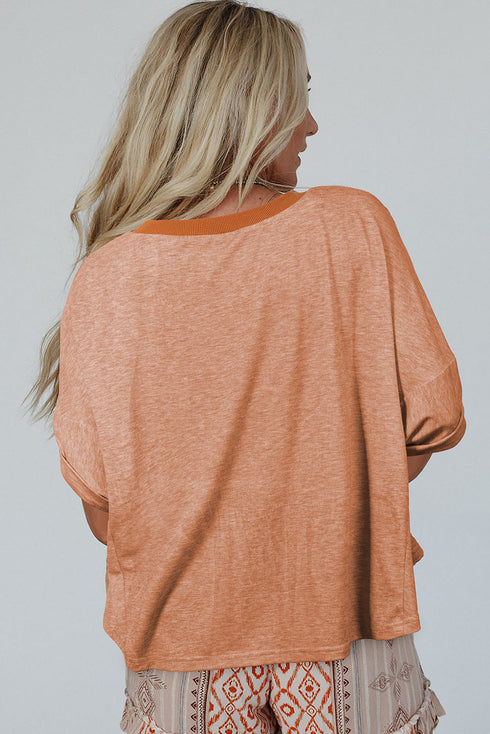 Textured Cotton Dolman Sleeve Studded Heart Graphic Top