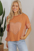 Textured Cotton Dolman Sleeve Studded Heart Graphic Top