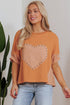 Textured Cotton Dolman Sleeve Studded Heart Graphic Top