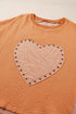 Textured Cotton Dolman Sleeve Studded Heart Graphic Top