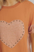 Textured Cotton Dolman Sleeve Studded Heart Graphic Top