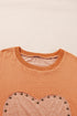 Textured Cotton Dolman Sleeve Studded Heart Graphic Top