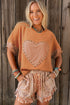 Textured Cotton Dolman Sleeve Studded Heart Graphic Top
