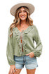 Textured Cotton Gauze Ruffle Trim Tie Front Blouse